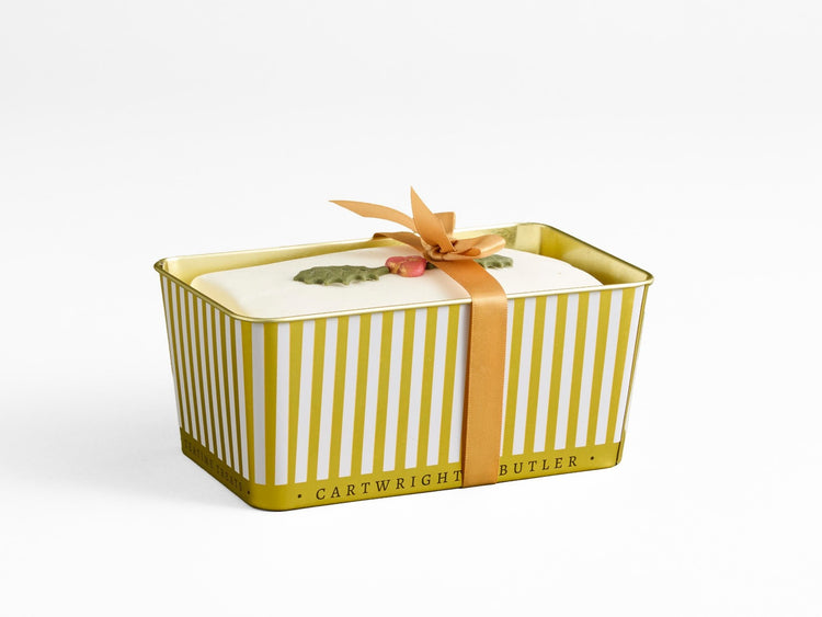 Iced Christmas Loaf Cake Gold Christmas Tin