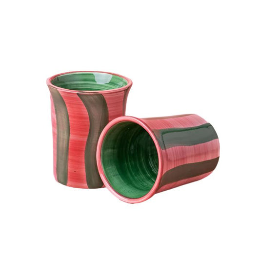 Vaso cerámica desayuno 250 ml / Rayas rosa y verde PEPE