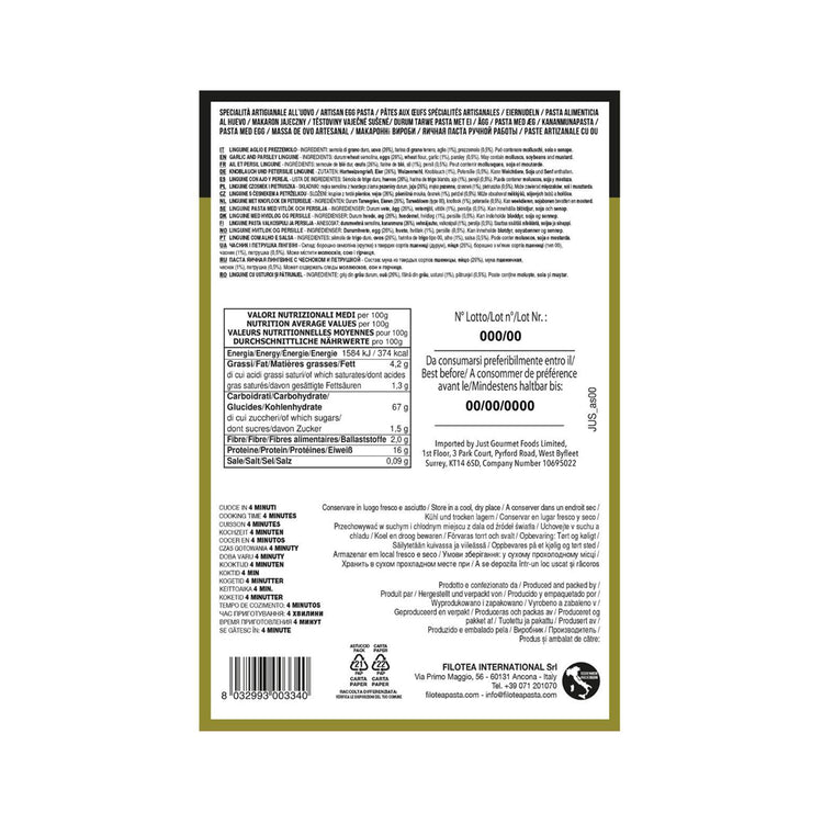 The back of the packaging showing the ingredients on a white label