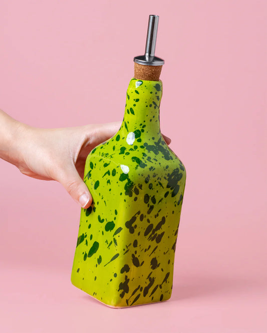 Tierra Cocida MOJITO bright green handmade oil pourer held in hand
