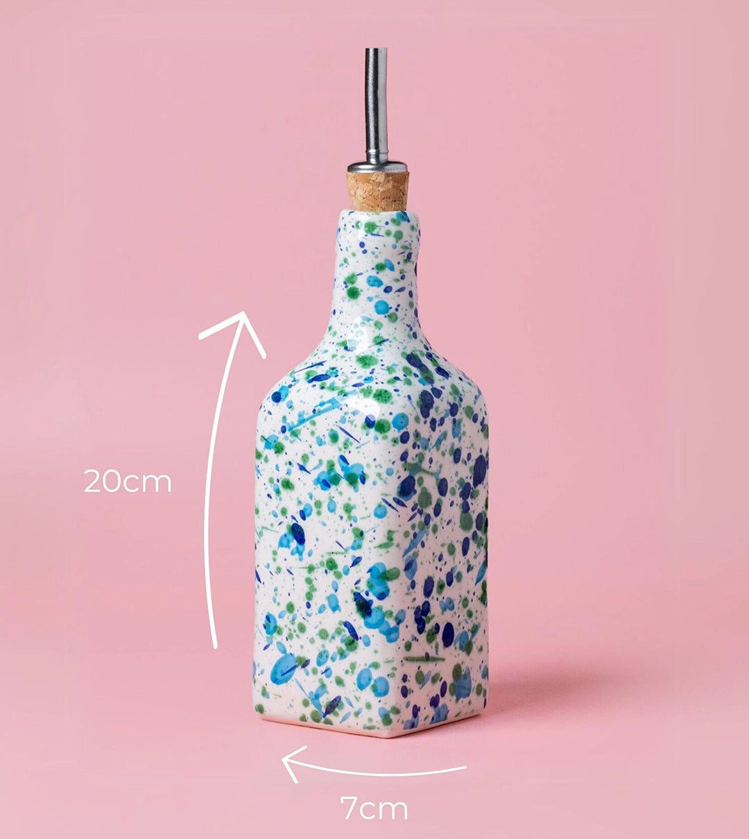 Olive Oil Pourer in Coral green and blue - 20cm high