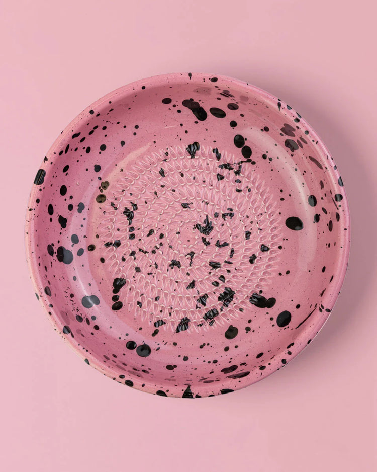 Artisan Ceramic Garlic Grater Plate - patterned Pink