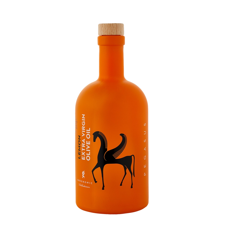 Greenomic lemon infused Extra Virgin Olive Oil in ceramic bottle