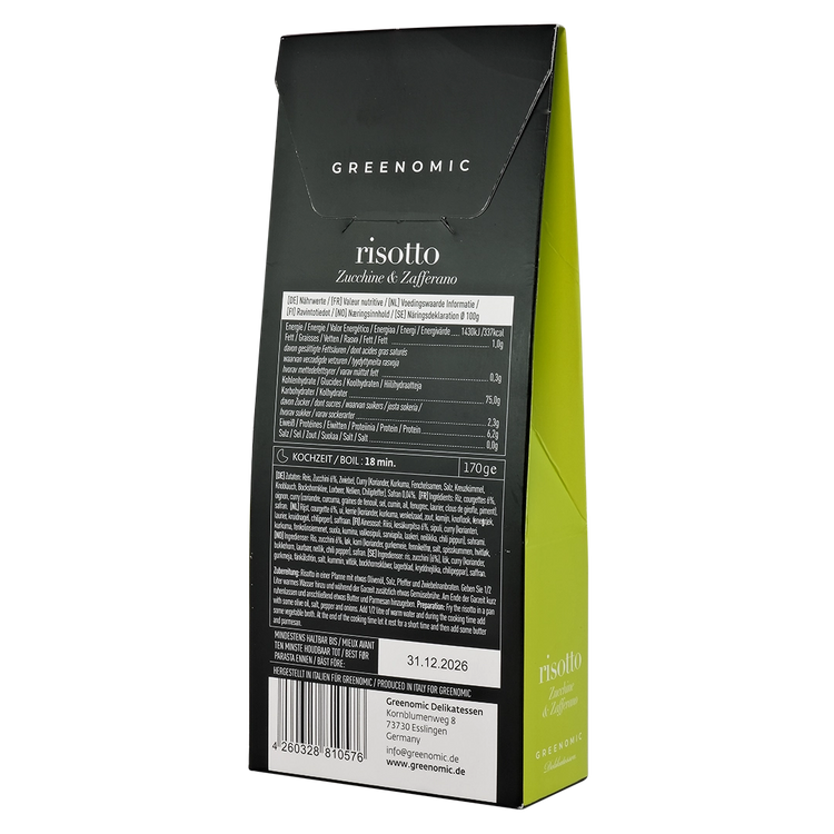 Greenomic Risotto with zucchini and saffron - ingredients