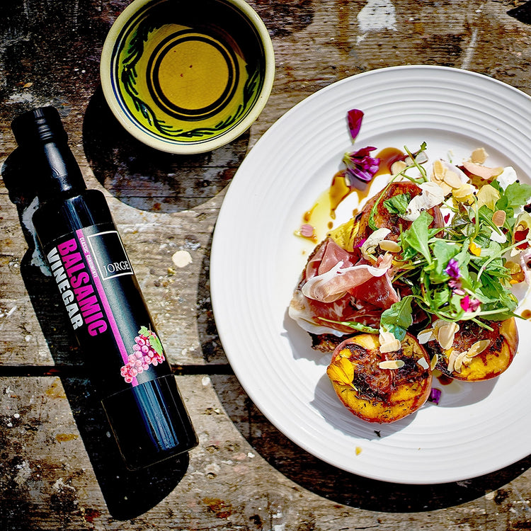 Jorge authentic balsamic with charcuterie and roasted peaches