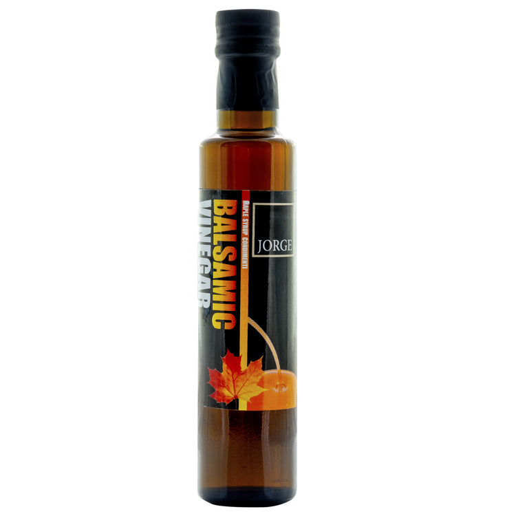 Bottle of JORGE Maple Syrup-infused authentic balsamic vinegar