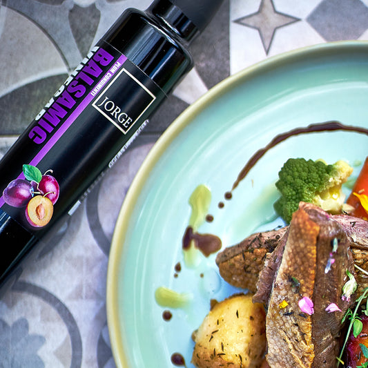 Jorge plum infused balsamic pairs perfectly with roasted duck