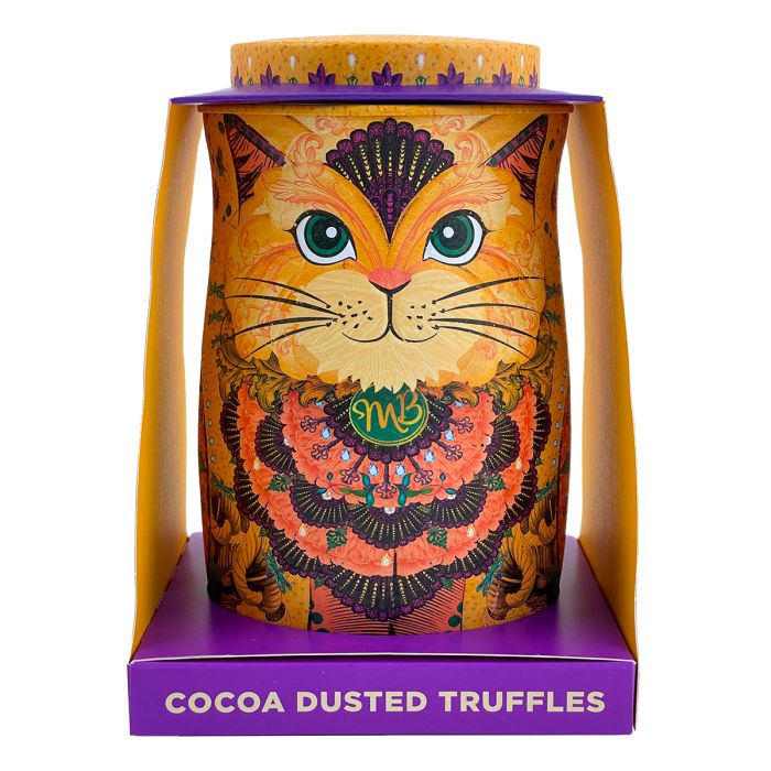 Savanna Gold Cat Tin with Flutter Scotch Cocoa Dusted Truffles 135g