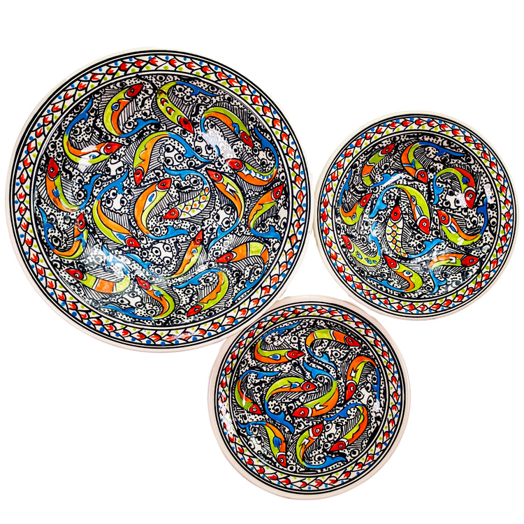 Range of Mediterranean colourful serving dishes