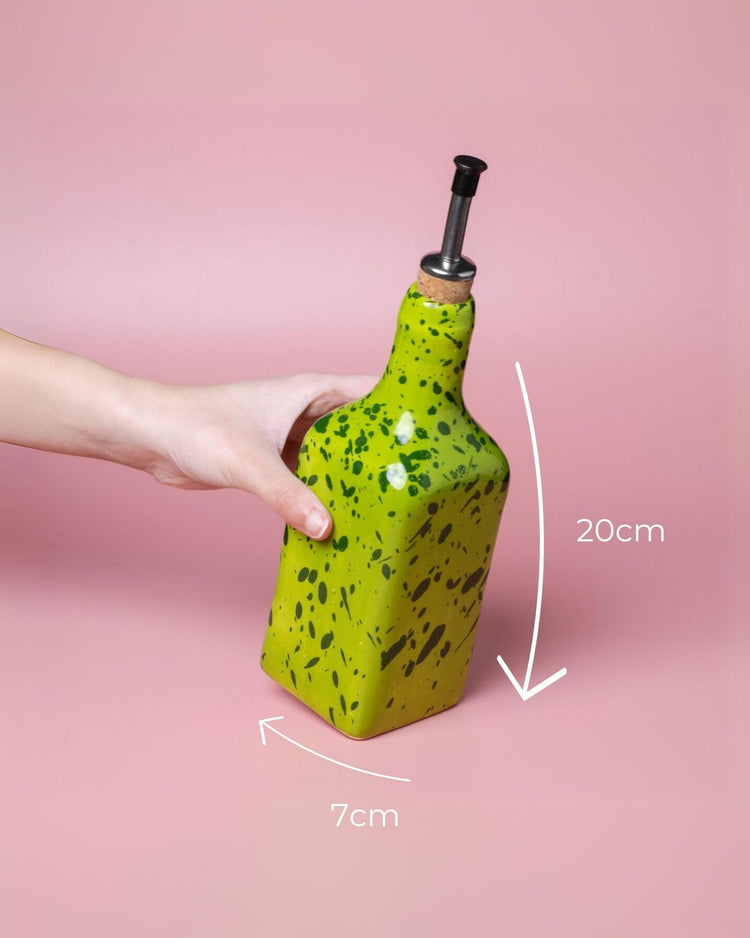 Tierra Cocida bright green handmade oil pourer dimensions