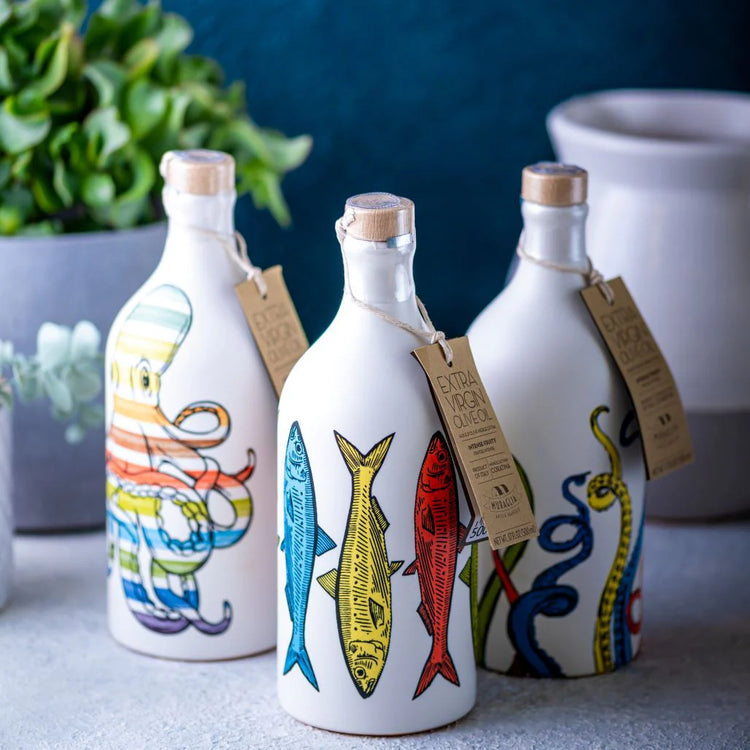 Extra Virgin Olive Oil in pop art display floral display bottle