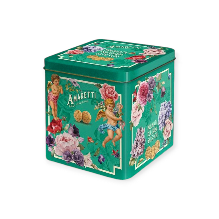 Amaretti in Decorative Green Cherub Tin 200g