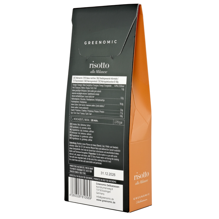 Risotto alla Milanese from Greenomic - rear of packet