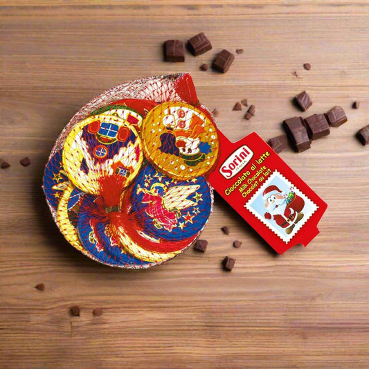 Bag of chocolate on wooden table