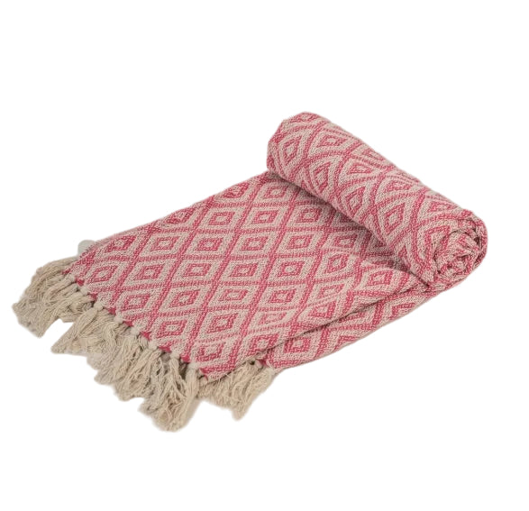 Cotton Handwoven Throw - Raspberry