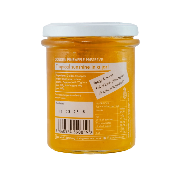 Ingredients label for golden pineappe preserve