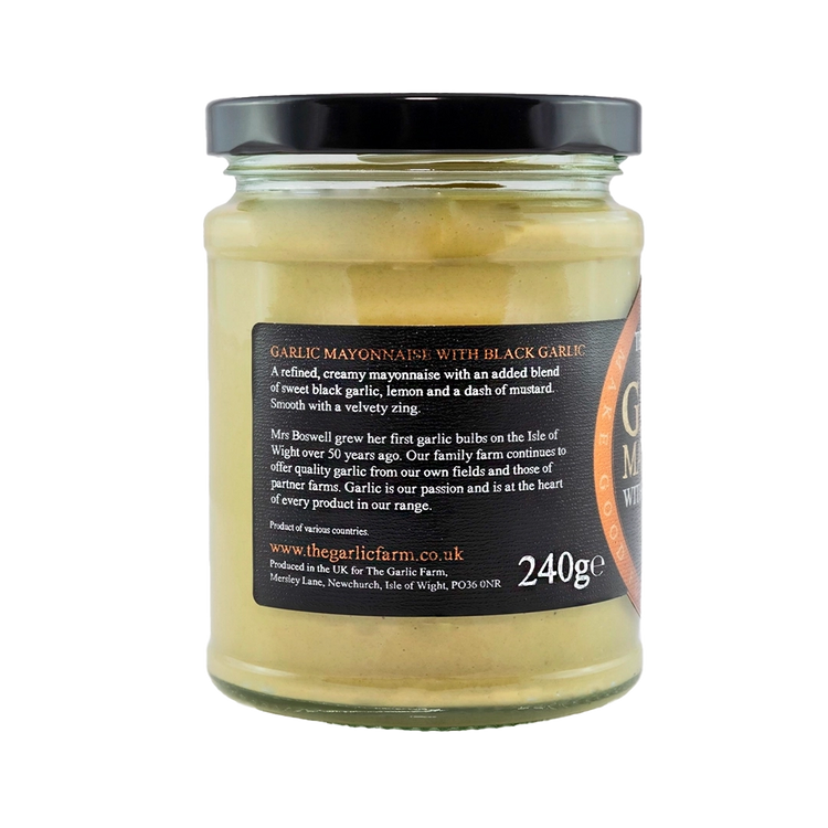 The Garlic Farm - Garlic Mayonnaise with black garlic and lemon with an ingredients list