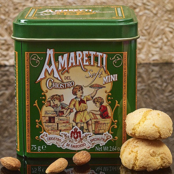 Amaretti Chiostro di Saronno Mini Soft Cookies in green presentation tin