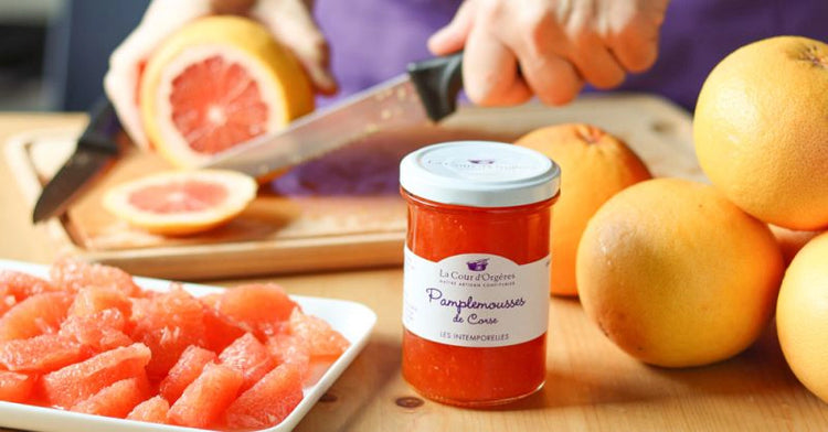 artisan La Cour d'Orgères Corsican Grapefruit Jam on kitchen table