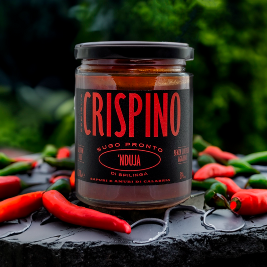 Crispino pasta sauce with Nduja surrounded by fresh chillies