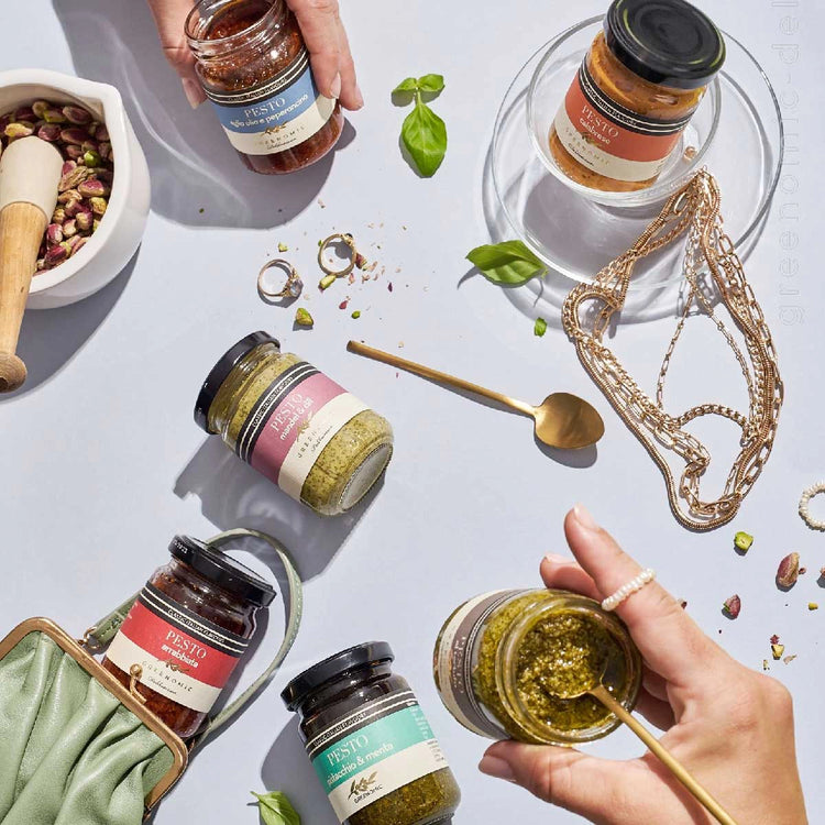 Greenomic authentic Italian Pesto range on table