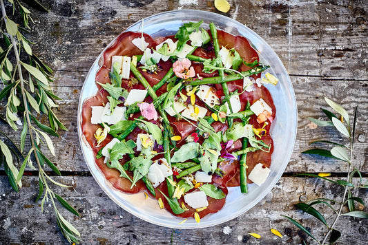 JORGE'S Bresaola With Baby Asparagus, Wild Rocket, Parmesan & JORGE Extra Virgin Olive Oil