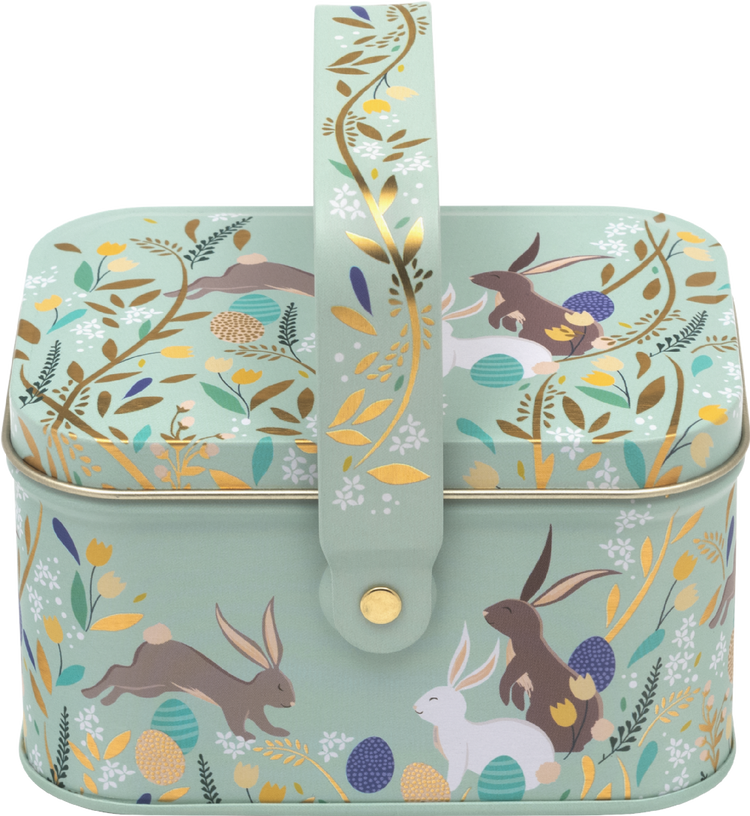 TIN TREATS Sara Miller Easter Basket Tin with Choc Mini Eggs 100g