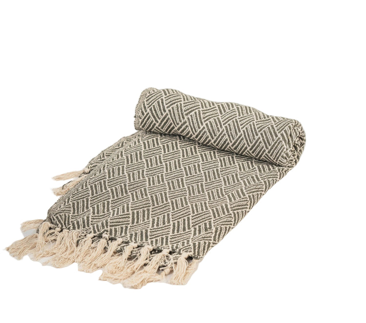 Cotton Handwoven Throw - Olive