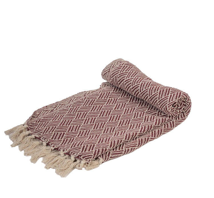 Cotton Handwoven Throw - Burgundy