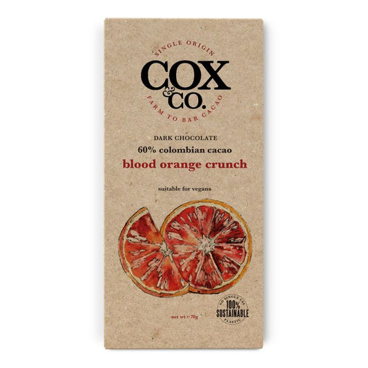 60% Blood Orange Crunch Single Origin Dark Chocolate Bar 70g