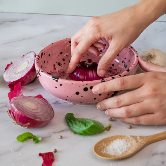 Artisan Ceramic Garlic Grater Plate grating red onion