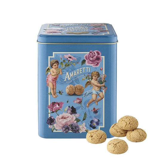 Gadeschi Amaretti Biscuits in Blue Cherub Tin