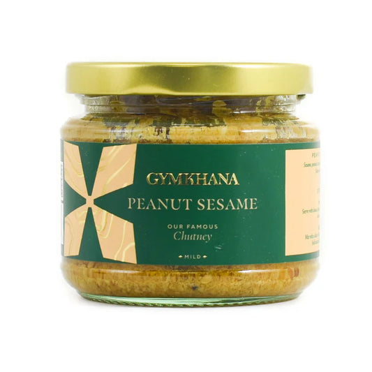 Jar of Gymkhana Peanut Sesame Chutney with a green label 