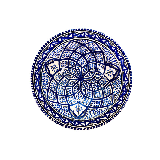 Intricate Moroccan blue pattern serving bowl