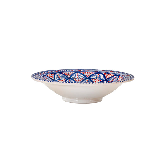 Moroccan style serving bowl in red blue and white