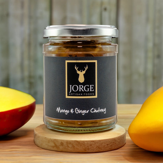 Jorge mango & Ginger Chutney on wooden display board