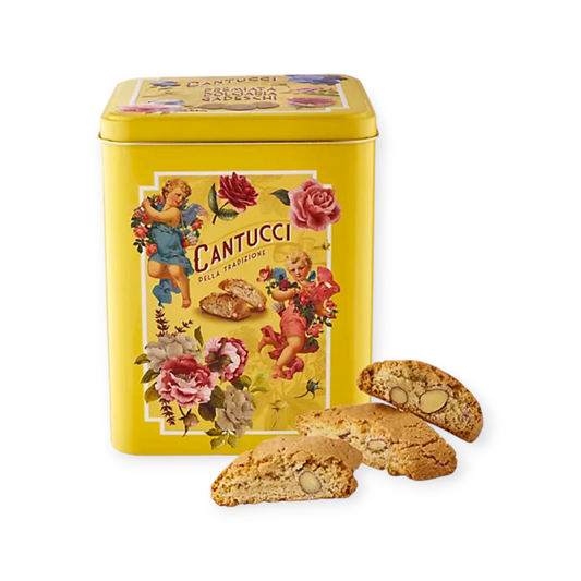 Cantucci Biscuits presented in Yellow Flowers Tin - 500g