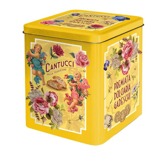 Cantucci Biscuits presented in Yellow Flowers Tin - 500g